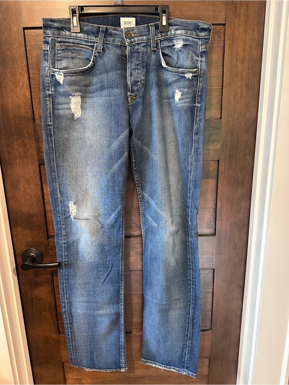 Hudson Byron Distressed Blue Straight-Leg Jeans